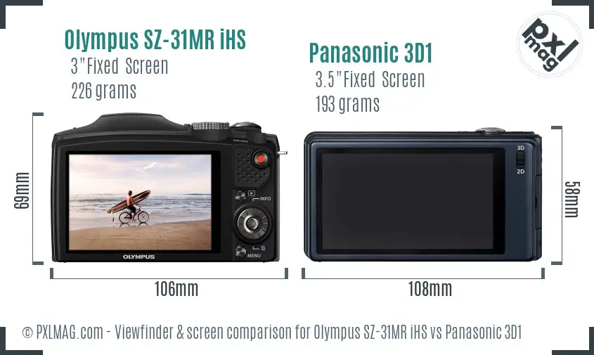 Olympus SZ-31MR iHS vs Panasonic 3D1 Screen and Viewfinder comparison
