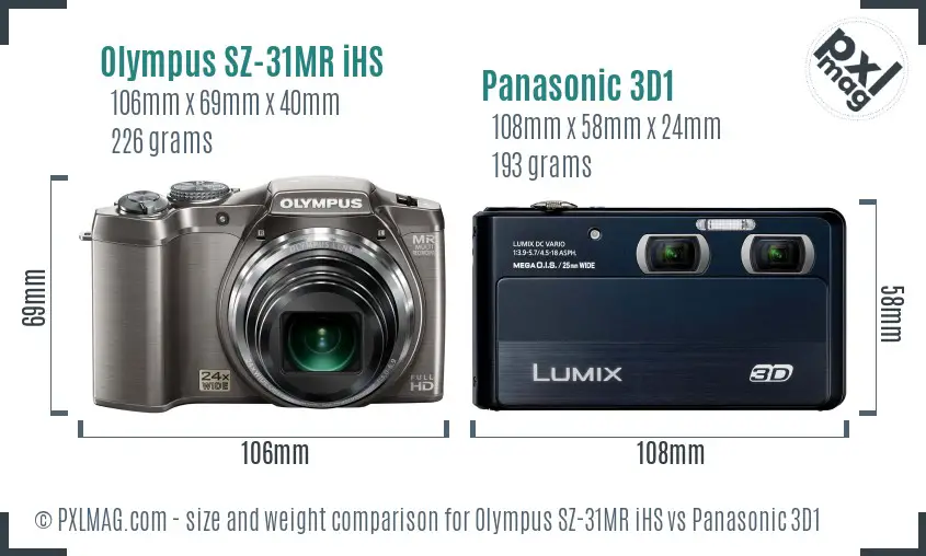 Olympus SZ-31MR iHS vs Panasonic 3D1 size comparison