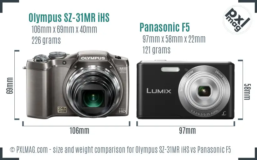 Olympus SZ-31MR iHS vs Panasonic F5 size comparison
