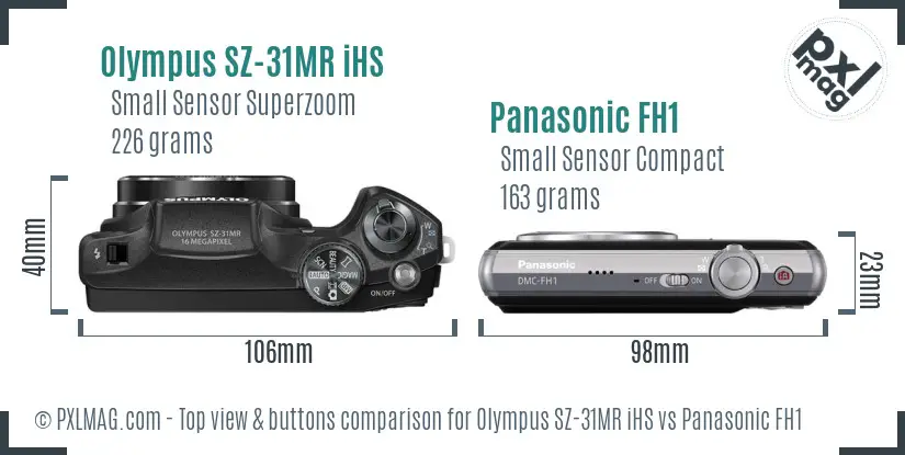 Olympus SZ-31MR iHS vs Panasonic FH1 top view buttons comparison
