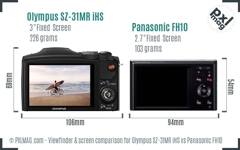 Olympus SZ-31MR iHS vs Panasonic FH10 Screen and Viewfinder comparison