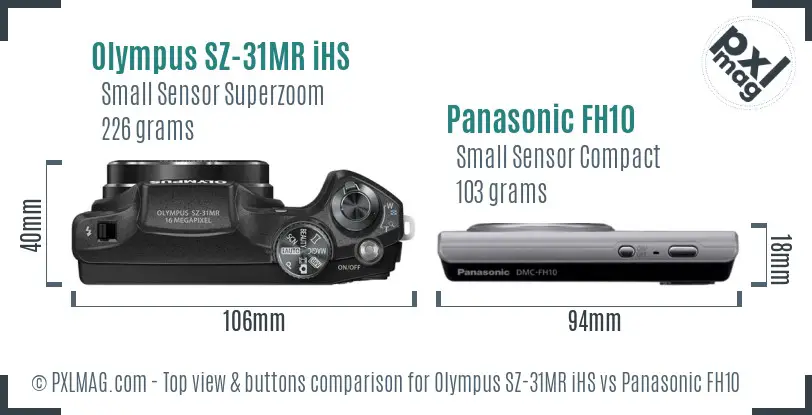 Olympus SZ-31MR iHS vs Panasonic FH10 top view buttons comparison