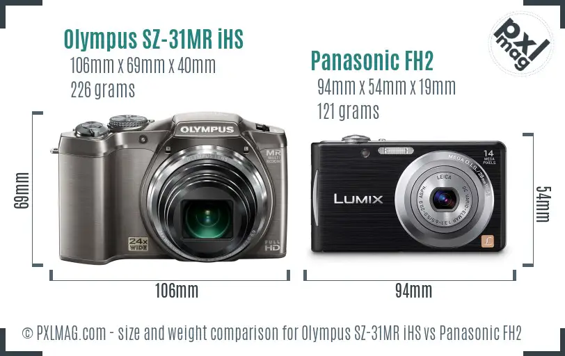 Olympus SZ-31MR iHS vs Panasonic FH2 size comparison