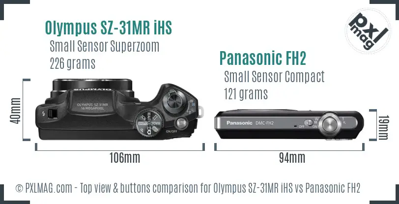 Olympus SZ-31MR iHS vs Panasonic FH2 top view buttons comparison