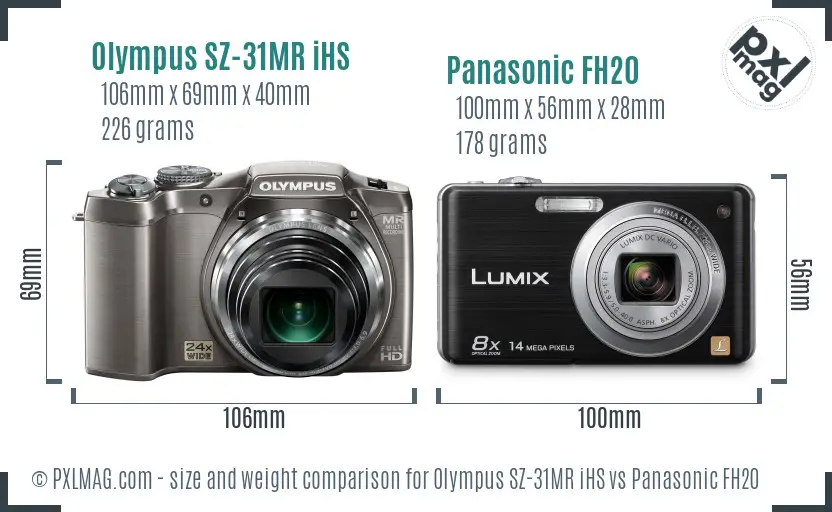 Olympus SZ-31MR iHS vs Panasonic FH20 size comparison