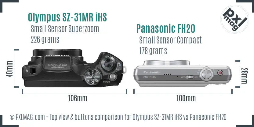 Olympus SZ-31MR iHS vs Panasonic FH20 top view buttons comparison