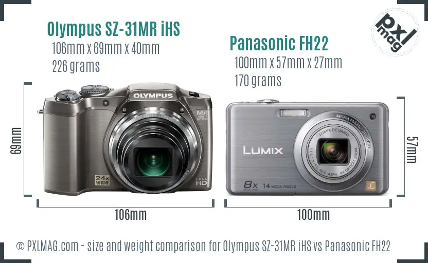Olympus SZ-31MR iHS vs Panasonic FH22 size comparison