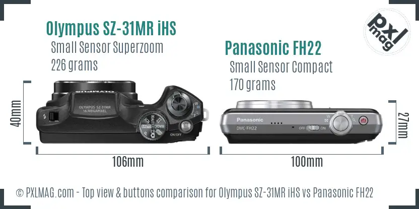 Olympus SZ-31MR iHS vs Panasonic FH22 top view buttons comparison