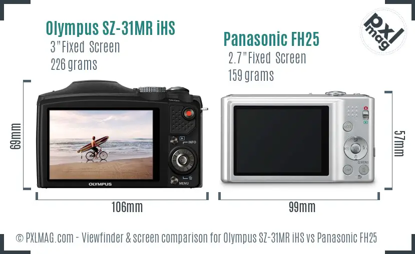 Olympus SZ-31MR iHS vs Panasonic FH25 Screen and Viewfinder comparison