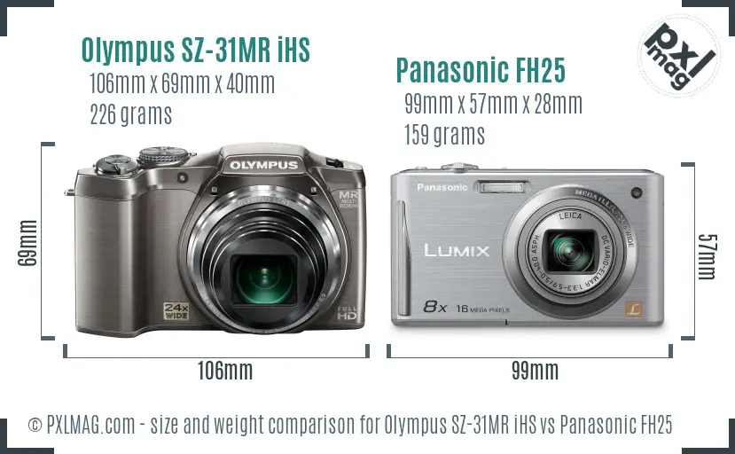 Olympus SZ-31MR iHS vs Panasonic FH25 size comparison