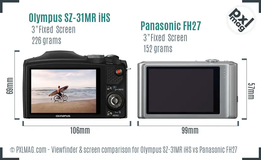 Olympus SZ-31MR iHS vs Panasonic FH27 Screen and Viewfinder comparison
