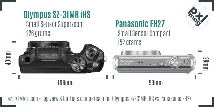 Olympus SZ-31MR iHS vs Panasonic FH27 top view buttons comparison