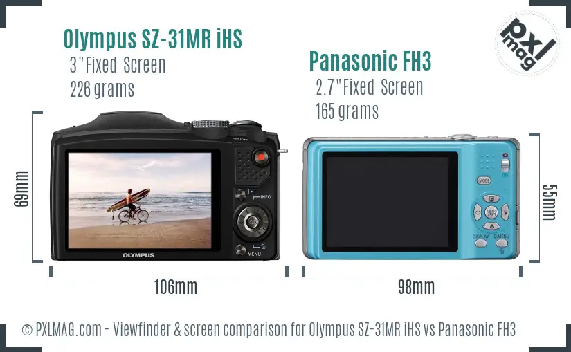 Olympus SZ-31MR iHS vs Panasonic FH3 Screen and Viewfinder comparison