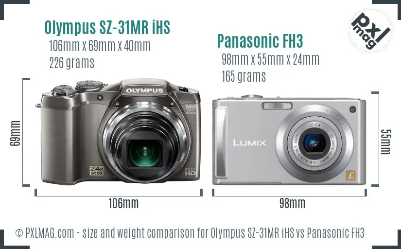 Olympus SZ-31MR iHS vs Panasonic FH3 size comparison
