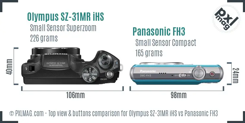 Olympus SZ-31MR iHS vs Panasonic FH3 top view buttons comparison