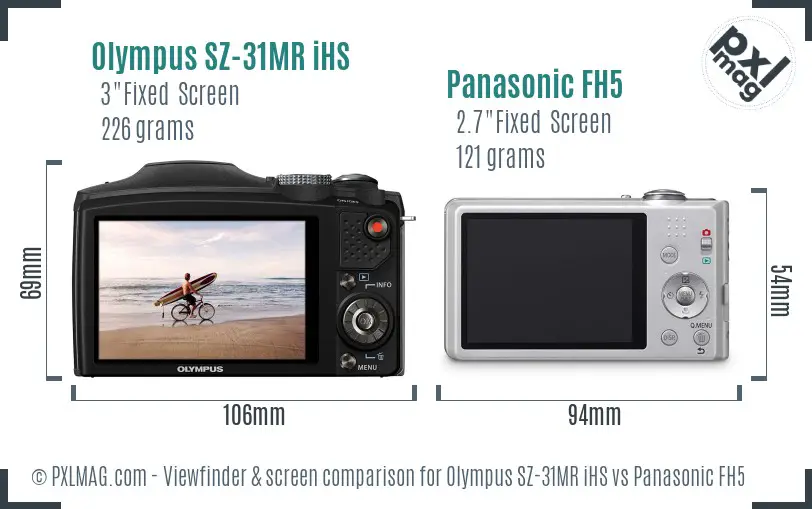 Olympus SZ-31MR iHS vs Panasonic FH5 Screen and Viewfinder comparison