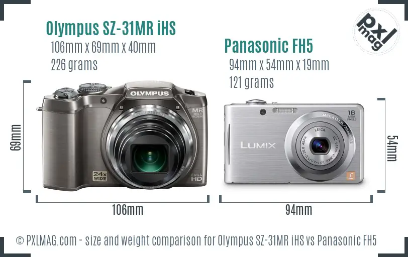 Olympus SZ-31MR iHS vs Panasonic FH5 size comparison