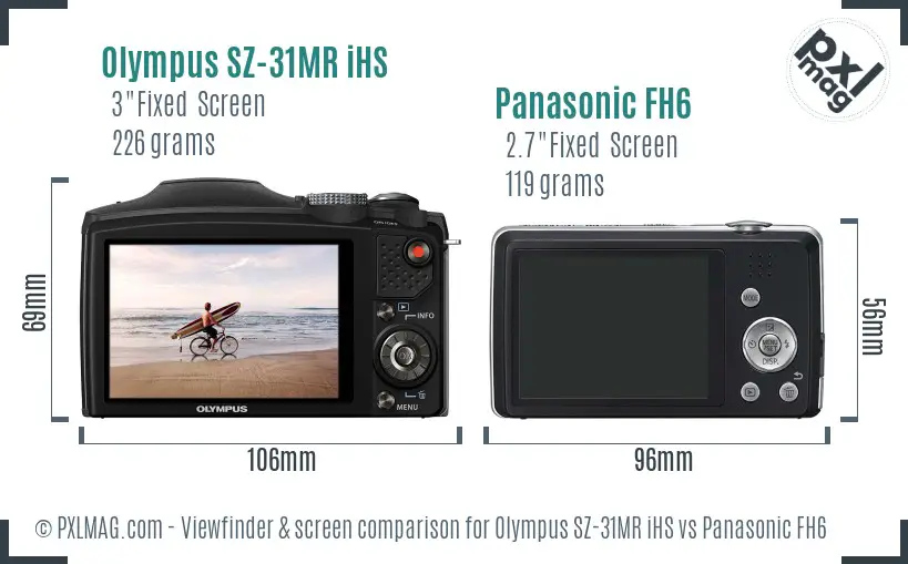 Olympus SZ-31MR iHS vs Panasonic FH6 Screen and Viewfinder comparison