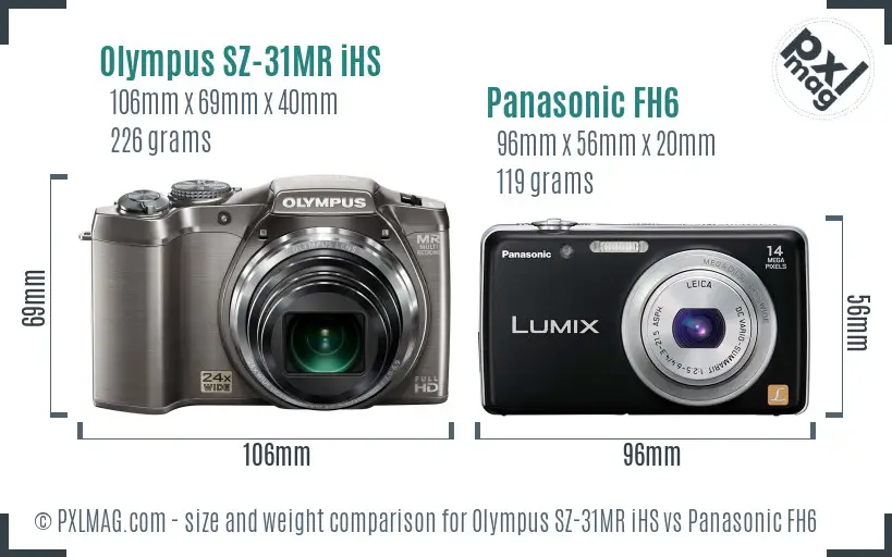 Olympus SZ-31MR iHS vs Panasonic FH6 size comparison