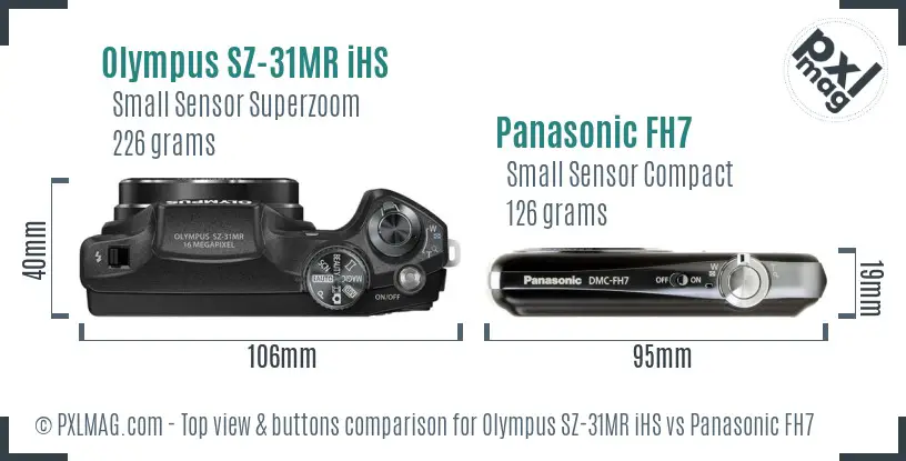 Olympus SZ-31MR iHS vs Panasonic FH7 top view buttons comparison