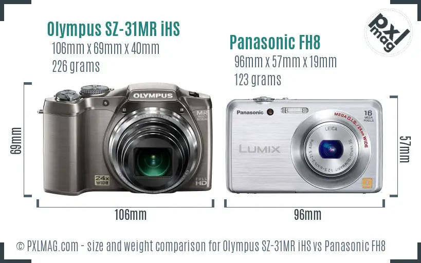 Olympus SZ-31MR iHS vs Panasonic FH8 size comparison