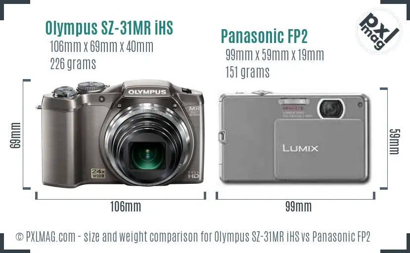 Olympus SZ-31MR iHS vs Panasonic FP2 size comparison