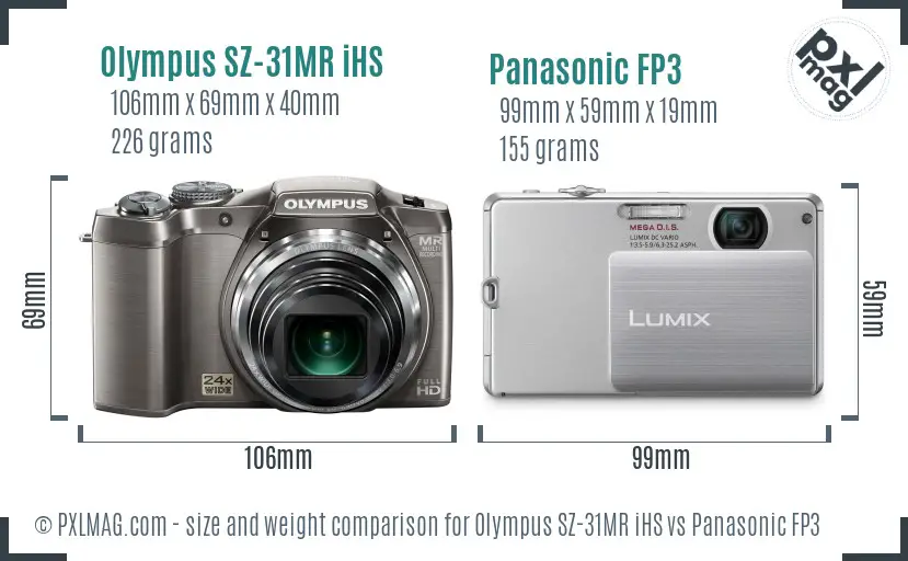 Olympus SZ-31MR iHS vs Panasonic FP3 size comparison
