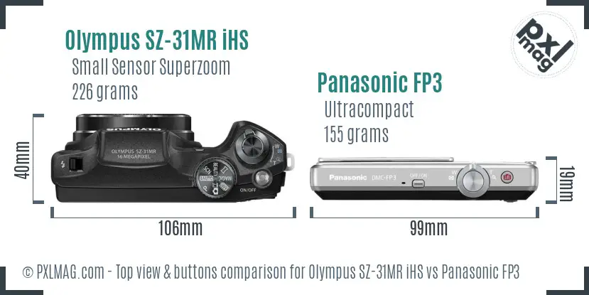 Olympus SZ-31MR iHS vs Panasonic FP3 top view buttons comparison