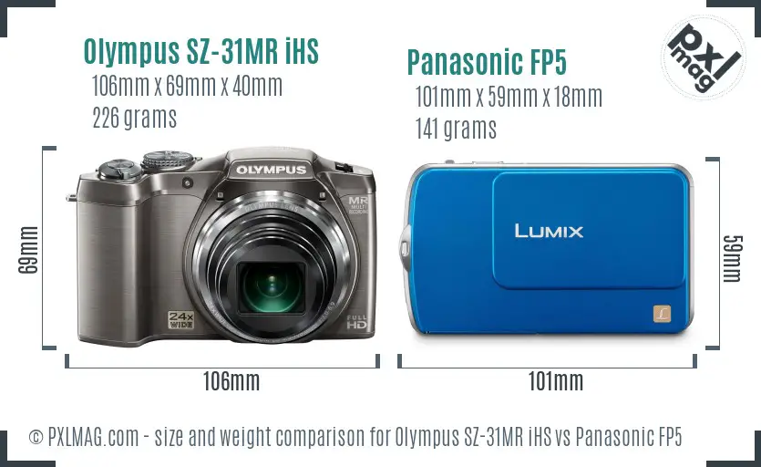 Olympus SZ-31MR iHS vs Panasonic FP5 size comparison