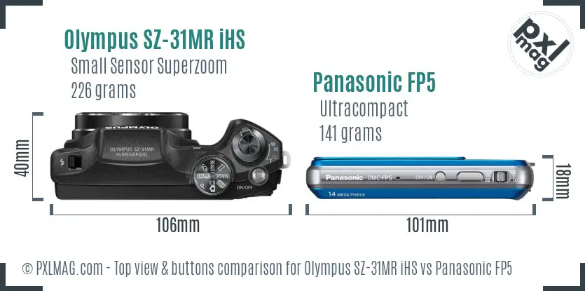 Olympus SZ-31MR iHS vs Panasonic FP5 top view buttons comparison