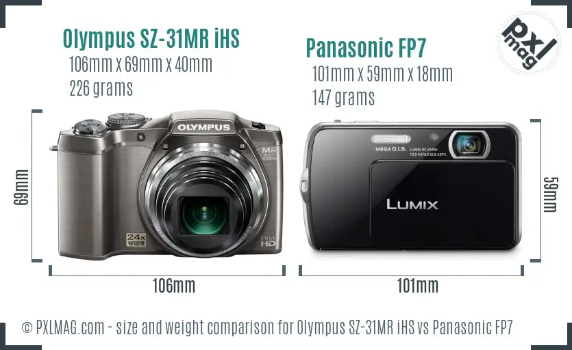 Olympus SZ-31MR iHS vs Panasonic FP7 size comparison