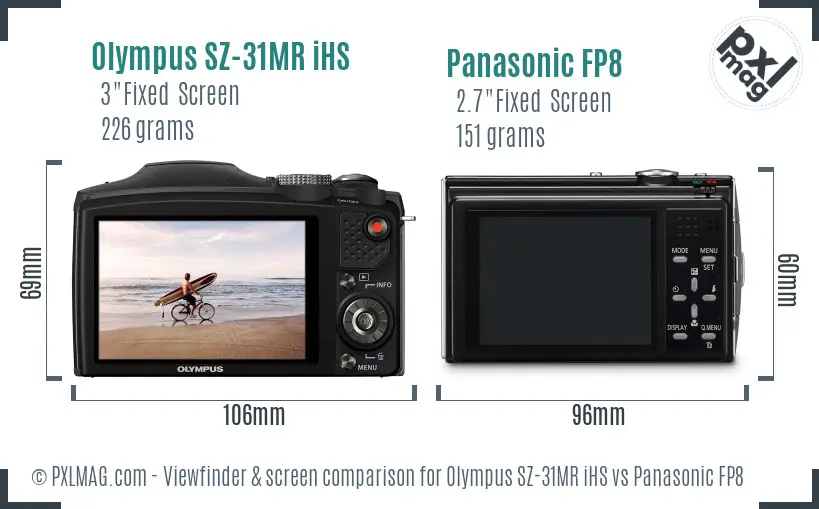 Olympus SZ-31MR iHS vs Panasonic FP8 Screen and Viewfinder comparison
