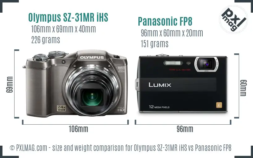 Olympus SZ-31MR iHS vs Panasonic FP8 size comparison