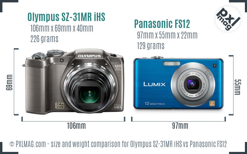 Olympus SZ-31MR iHS vs Panasonic FS12 size comparison
