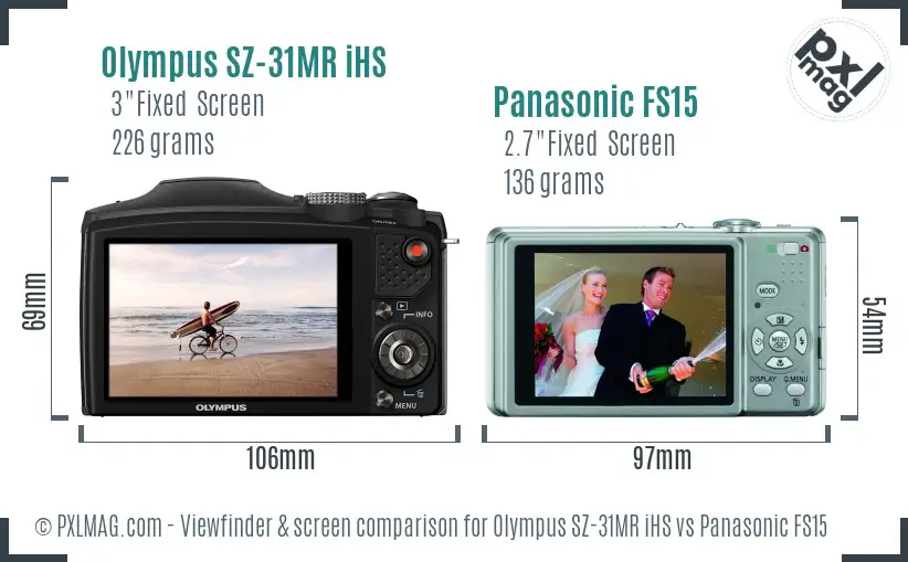 Olympus SZ-31MR iHS vs Panasonic FS15 Screen and Viewfinder comparison