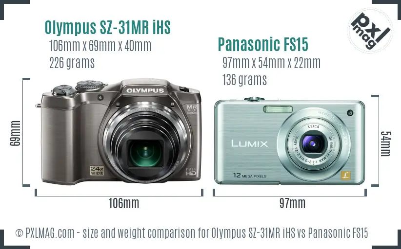 Olympus SZ-31MR iHS vs Panasonic FS15 size comparison
