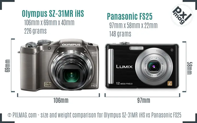 Olympus SZ-31MR iHS vs Panasonic FS25 size comparison