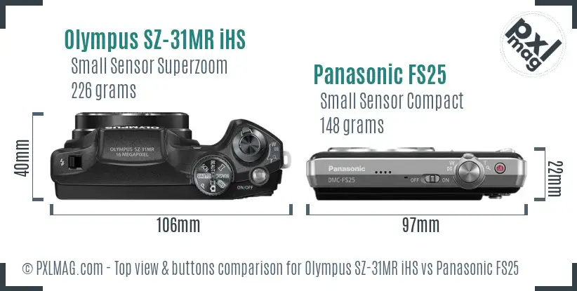 Olympus SZ-31MR iHS vs Panasonic FS25 top view buttons comparison