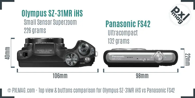 Olympus SZ-31MR iHS vs Panasonic FS42 top view buttons comparison