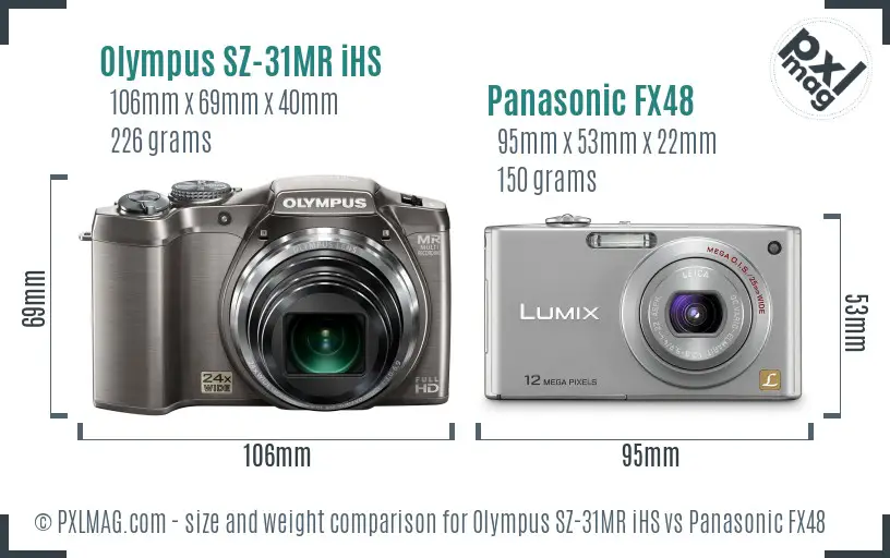 Olympus SZ-31MR iHS vs Panasonic FX48 size comparison