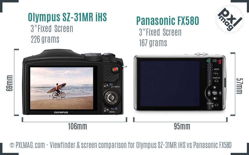 Olympus SZ-31MR iHS vs Panasonic FX580 Screen and Viewfinder comparison