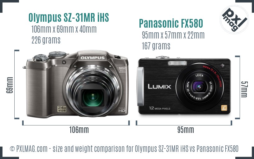 Olympus SZ-31MR iHS vs Panasonic FX580 size comparison