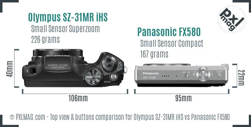 Olympus SZ-31MR iHS vs Panasonic FX580 top view buttons comparison