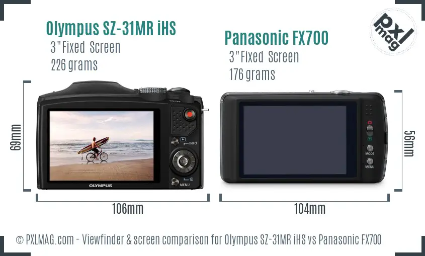 Olympus SZ-31MR iHS vs Panasonic FX700 Screen and Viewfinder comparison