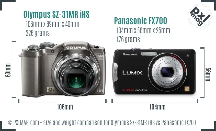 Olympus SZ-31MR iHS vs Panasonic FX700 size comparison