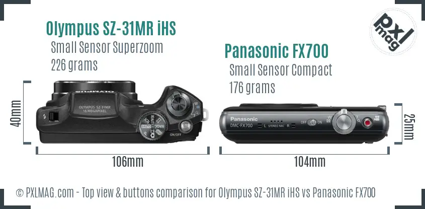 Olympus SZ-31MR iHS vs Panasonic FX700 top view buttons comparison