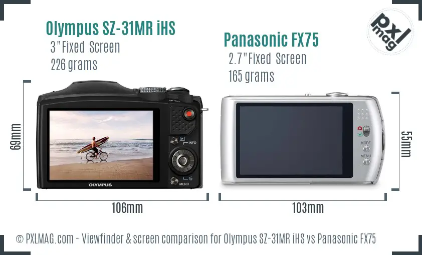 Olympus SZ-31MR iHS vs Panasonic FX75 Screen and Viewfinder comparison