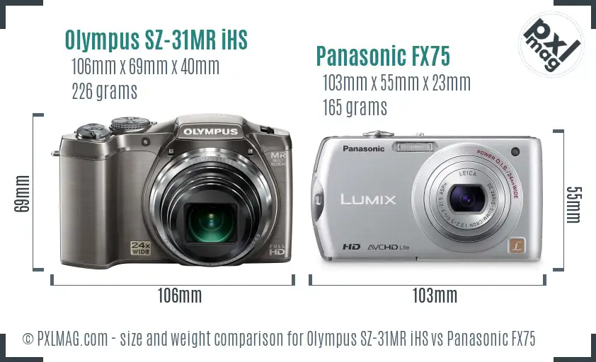 Olympus SZ-31MR iHS vs Panasonic FX75 size comparison