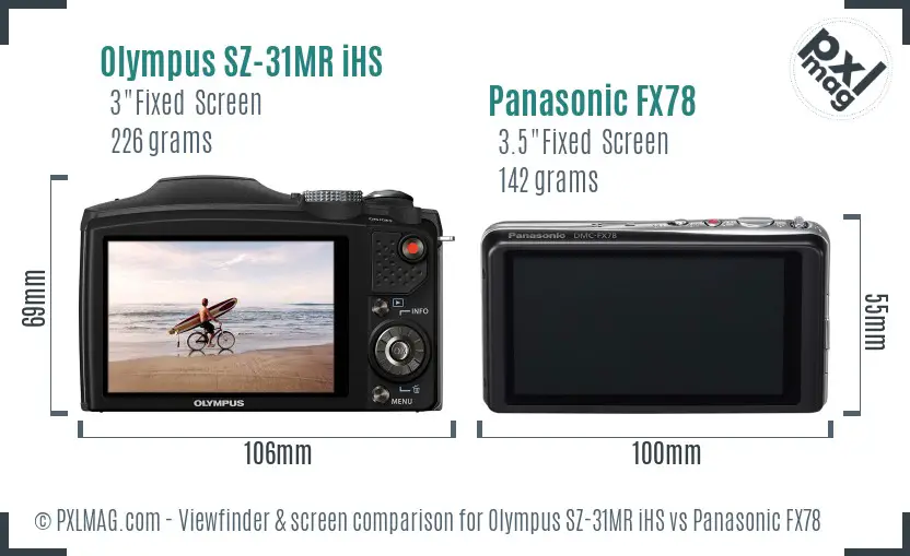 Olympus SZ-31MR iHS vs Panasonic FX78 Screen and Viewfinder comparison