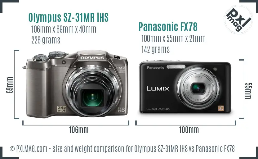 Olympus SZ-31MR iHS vs Panasonic FX78 size comparison